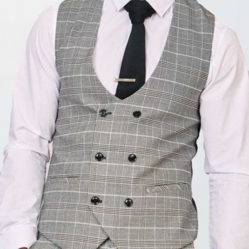 Marc Darcy Ross Grey Prince Of Wales Check Double Breasted Waistcoat