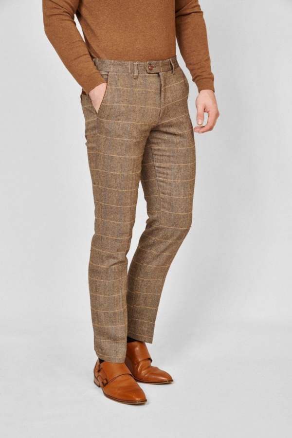 Marc Darcy Ted Tan tweed check trousers