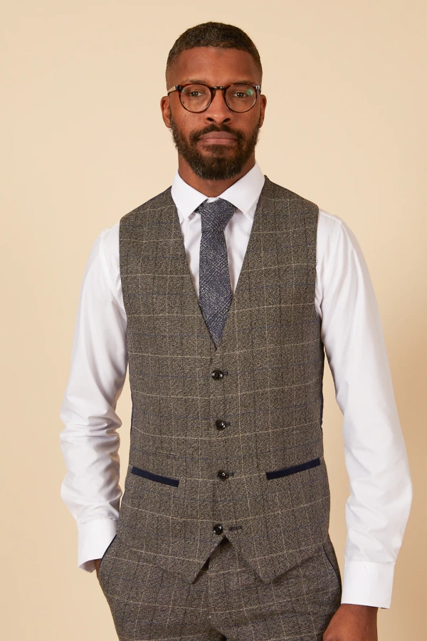 Marc Darcy Len Scott Dion Grey Tweed Check Waistcoat - Image 2