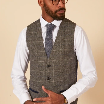Marc Darcy Len Scott Dion Grey Tweed Check Waistcoat