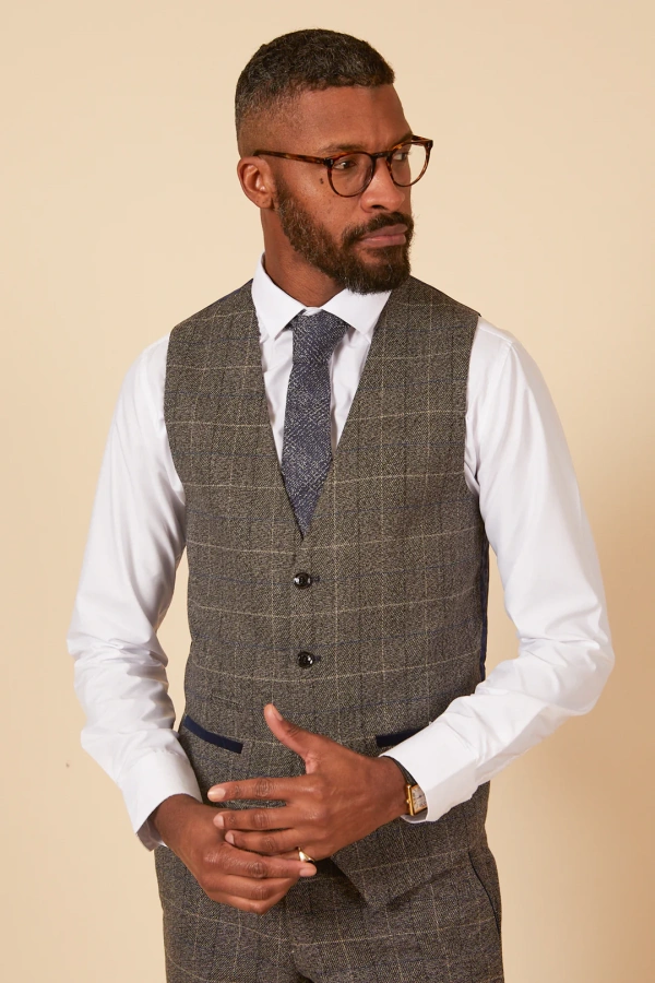 Marc Darcy Len Scott Dion Grey Tweed Check Waistcoat