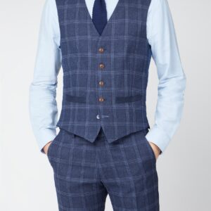 Antique Rogue Slim Fit Navy Tweed with Blue Overcheck Waistcoat