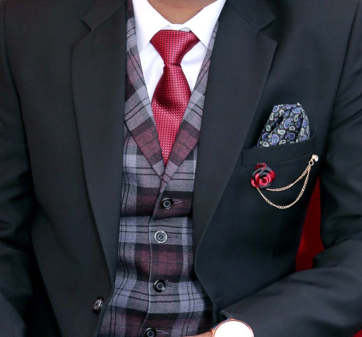 Patterned wedding waistcoat and tie